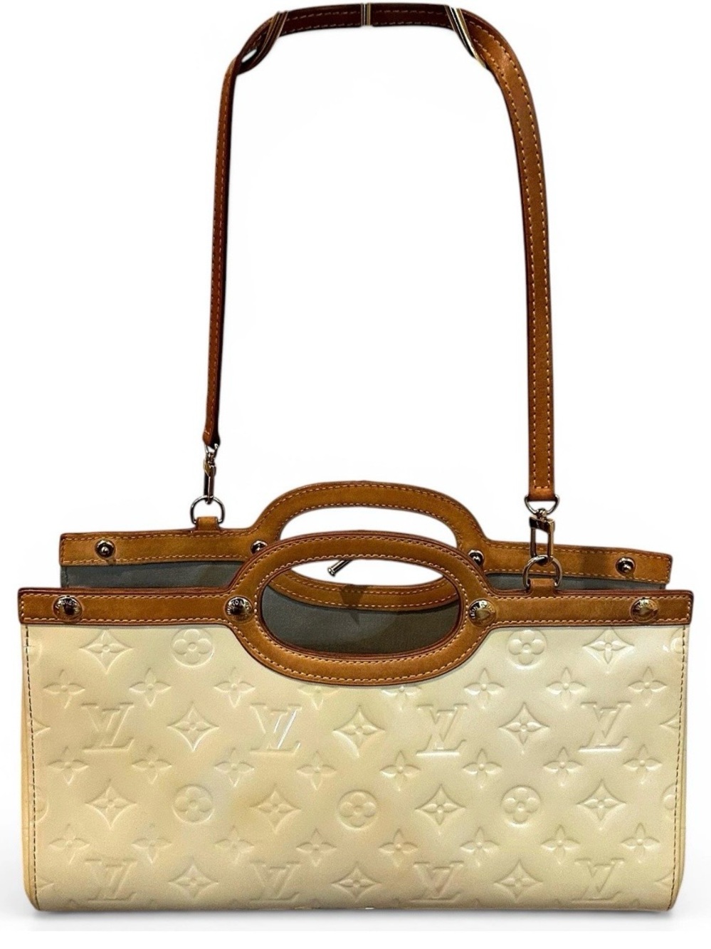 Louis Vuitton Roxbury Cream Patent Monogram Shoulder Bag Entrupy Certified